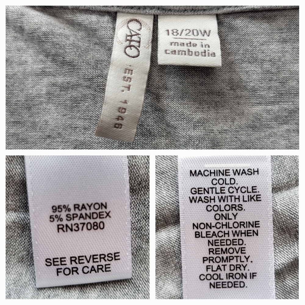 CATO Plus Size Gray Bracelet Sleeve V-Neck Tunic Top - Size 18/20W - Picture 7 of 9